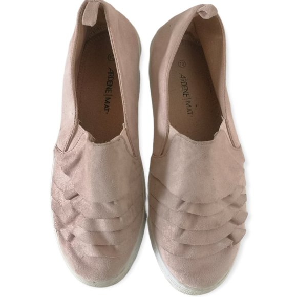 Faux Suede Ruffled Sneaker Loafer Shoes Women  pink 10 - Picture 2 of 4